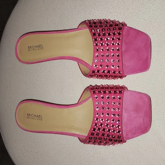 Michael Michael Kors Amal Kitten sandals open square toe pink size 8.5M heel 2in