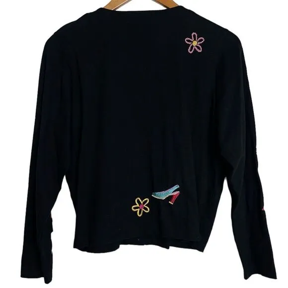 Michael Simon Lite Cotton Cardigan Embroidered Bag Shoe Shopping Theme Top Small