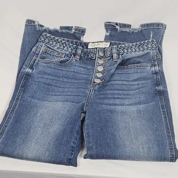 Miss Me button fly cropped jeans braided waistband size 26