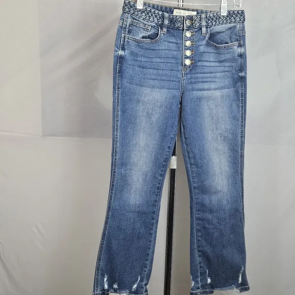 Miss Me button fly cropped jeans braided waistband size 26