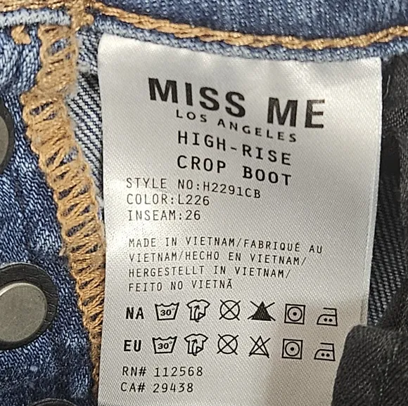 Miss Me button fly cropped jeans braided waistband size 26