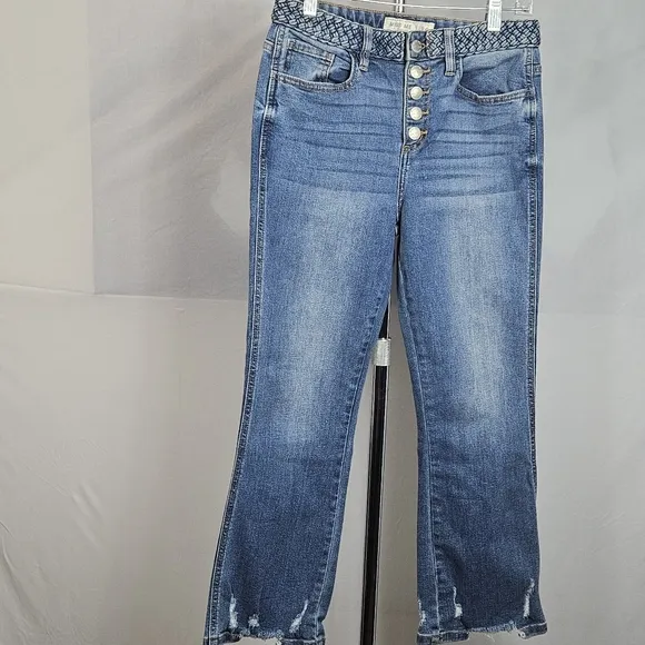 Miss Me button fly cropped jeans braided waistband size 26