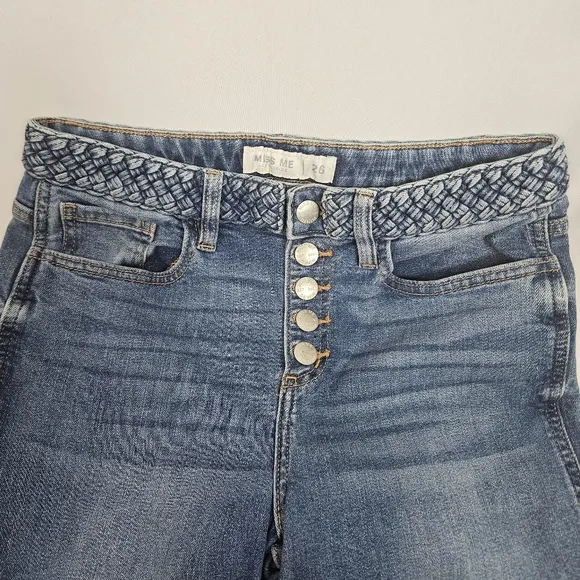 Miss Me button fly cropped jeans braided waistband size 26