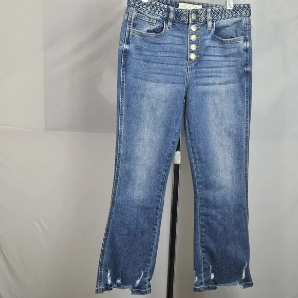 Miss Me button fly cropped jeans braided waistband size 26
