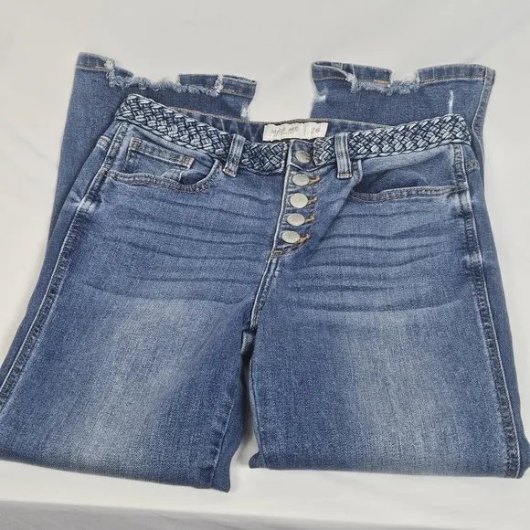 Miss Me button fly cropped jeans braided waistband size 26
