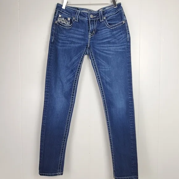 Miss Me JE107252R rhinestone embroidered skinny jeans size 28