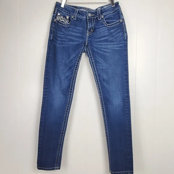 Miss Me JE107252R rhinestone embroidered skinny jeans size 28