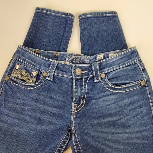 Miss Me JE107252R rhinestone embroidered skinny jeans size 28