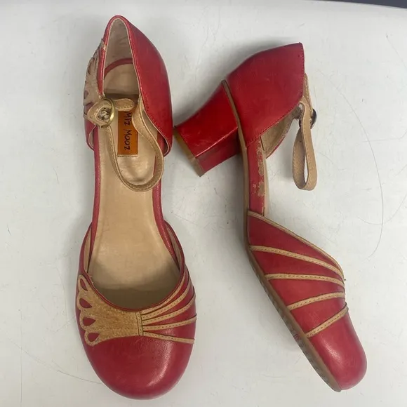 MIZ MOOZ Elly Red Leather Shoes Ankle Strap Heeled Size 9