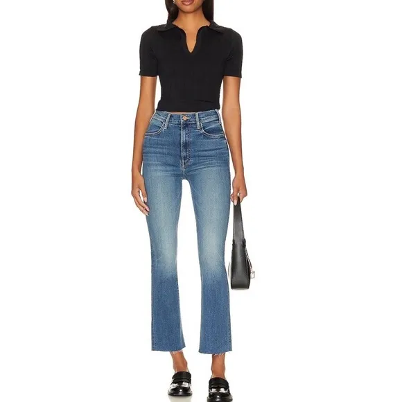 Mother The Hustler Ankle Fray High Rise Flare Jeans in Healing Jar size 32