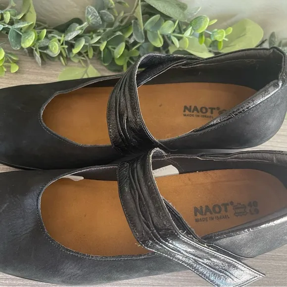 NAOT Black Nubuck Leather Mary Jane Platform Wedge Shoes Womens Size 40 EU 9.5US