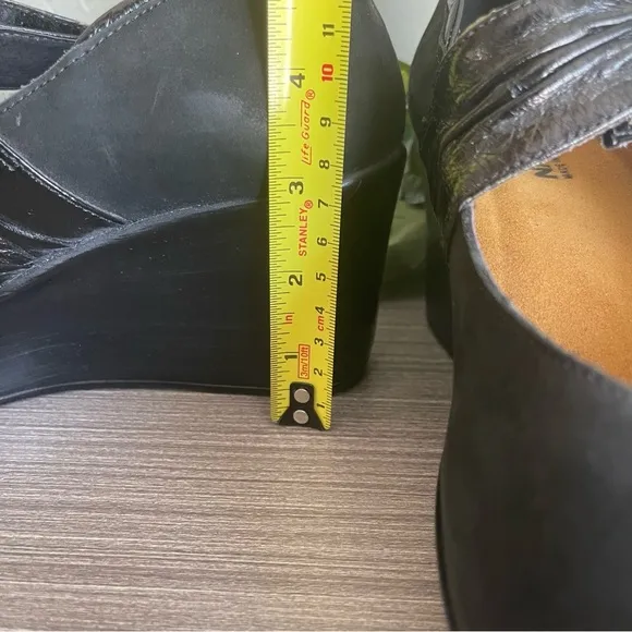 NAOT Black Nubuck Leather Mary Jane Platform Wedge Shoes Womens Size 40 EU 9.5US