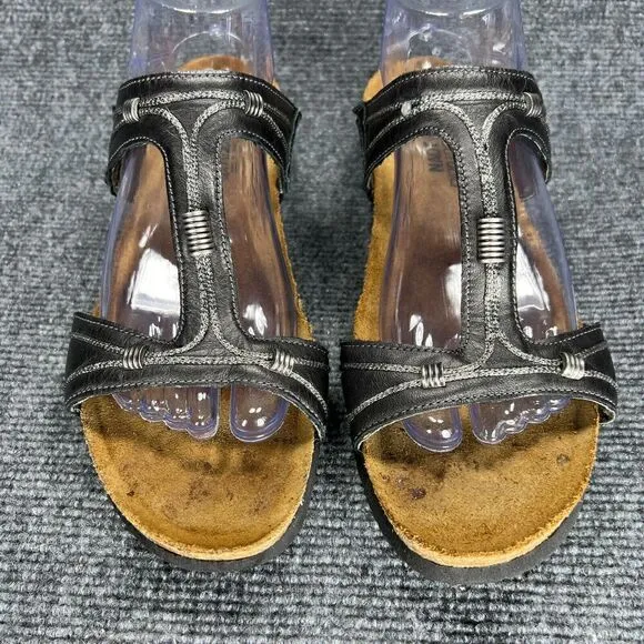 Naot Dana Black Leather T Strap Sandals Womens 42 US 11-11.5 Comfort Shoes