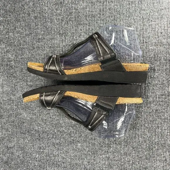 Naot Dana Black Leather T Strap Sandals Womens 42 US 11-11.5 Comfort Shoes
