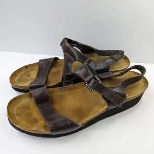 NAOT Pamela wedge brown leather sandals