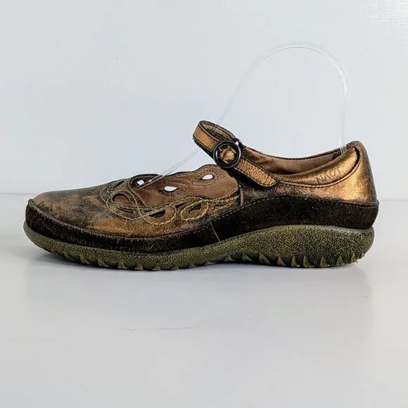 Naot Shoes Rahina EU 38 Copper Metallic Mary Jane Strap Comfort Hook and Loop