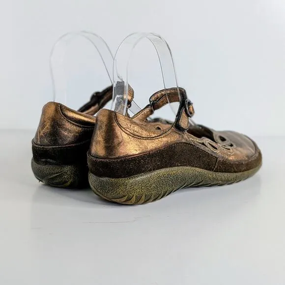 Naot Shoes Rahina EU 38 Copper Metallic Mary Jane Strap Comfort Hook and Loop