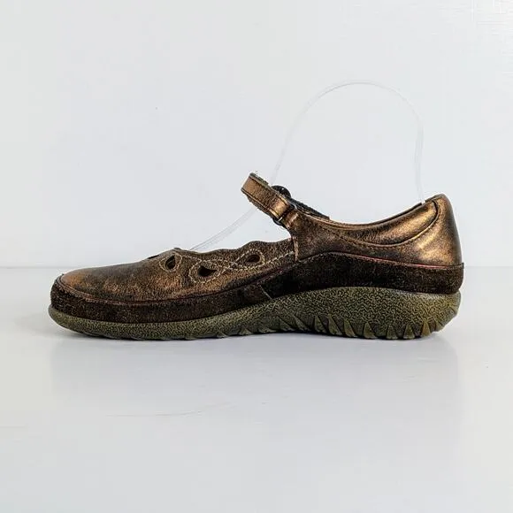 Naot Shoes Rahina EU 38 Copper Metallic Mary Jane Strap Comfort Hook and Loop