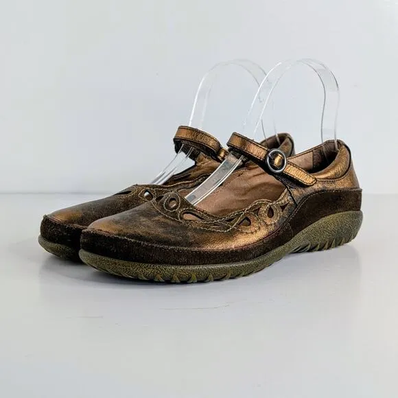 Naot Shoes Rahina EU 38 Copper Metallic Mary Jane Strap Comfort Hook and Loop