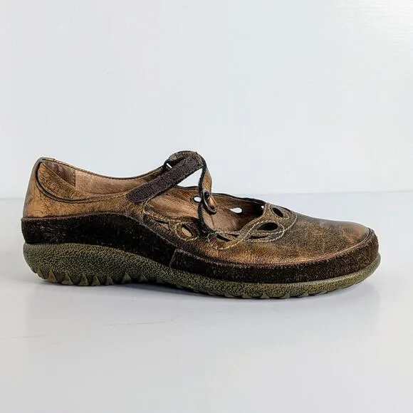 Naot Shoes Rahina EU 38 Copper Metallic Mary Jane Strap Comfort Hook and Loop