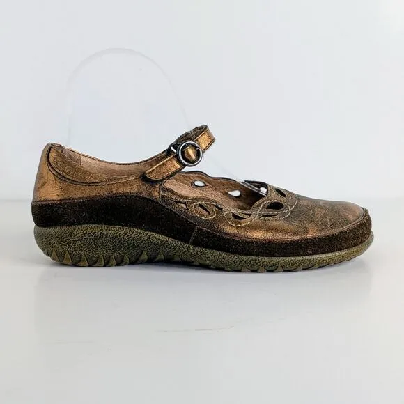Naot Shoes Rahina EU 38 Copper Metallic Mary Jane Strap Comfort Hook and Loop