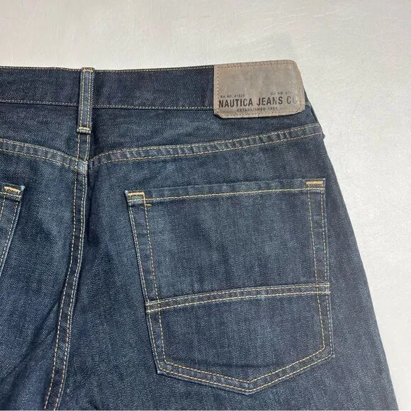 Nautica | Men’s Dark Denim Relaxed Fit Jeans. * 35 in inseam