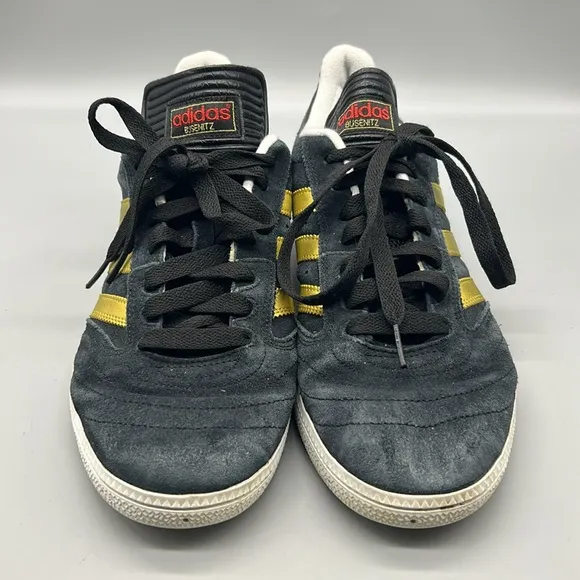 Navy Blue Adidas Busentiz Size 10.5 gold stripe