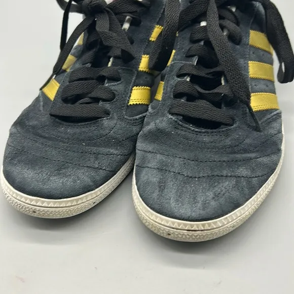 Navy Blue Adidas Busentiz Size 10.5 gold stripe