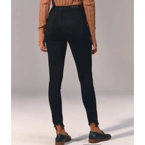 NEW Abercrombie &amp; Fitch Super Skinny Ankle‎ High Rise Jean 27 4L Black Raw Ankle