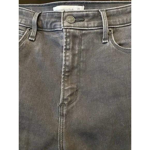 NEW Abercrombie &amp; Fitch Super Skinny Ankle‎ High Rise Jean 27 4L Black Raw Ankle