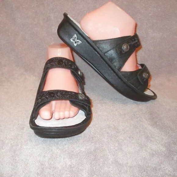 NEW Alegria CLARA Tooled LEATHER Sandals Size 42 11 COMFORT Slide PADDED Arch