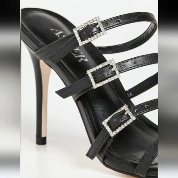 NEW Aster Capri Sandals Size 8 Black Slip On High Heel Shoes Leather Strappy
