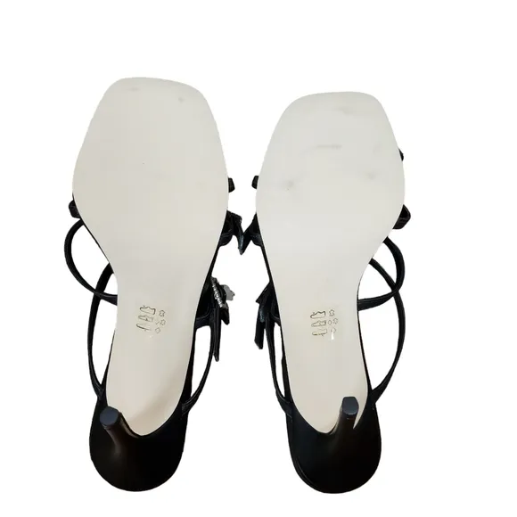 NEW Aster Capri Sandals Size 8 Black Slip On High Heel Shoes Leather Strappy