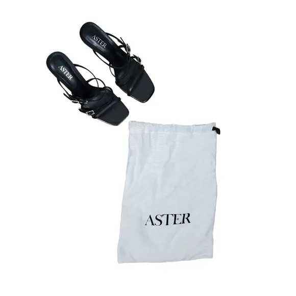 NEW Aster Capri Sandals Size 8 Black Slip On High Heel Shoes Leather Strappy