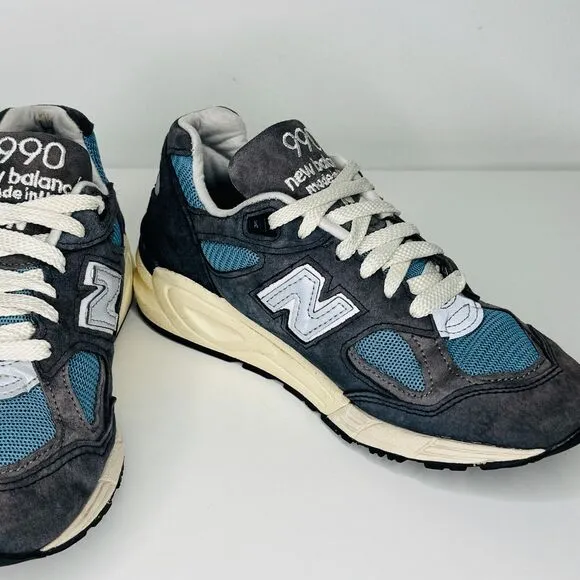 New Balance Mens Size 5D MADE in USA 990v2 Blue Teddy Santis Sneakers M990TB2