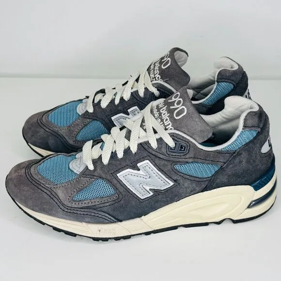 New Balance Mens Size 5D MADE in USA 990v2 Blue Teddy Santis Sneakers M990TB2