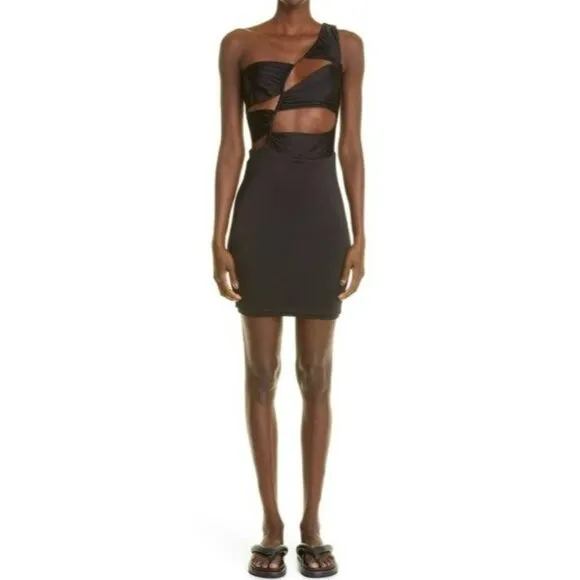NEW Et Ochs Black Cutout One Shoulder Mini Cocktail Dress 4