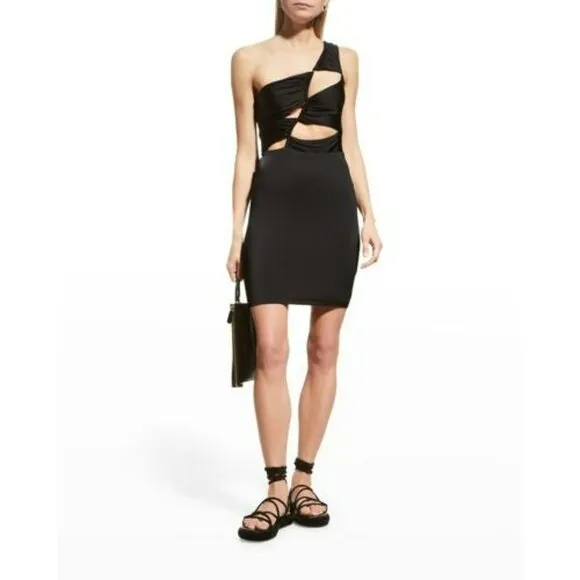 NEW Et Ochs Black Cutout One Shoulder Mini Cocktail Dress 4