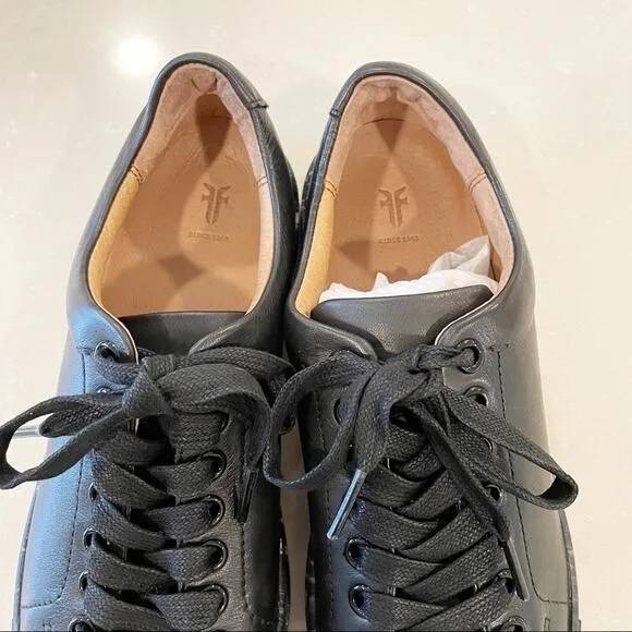 NEW Frye Ivy Low Lace Leather Marbled Sneakers Black White 6.5