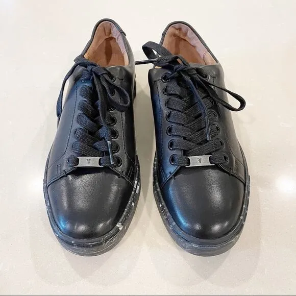 NEW Frye Ivy Low Lace Leather Marbled Sneakers Black White 6.5
