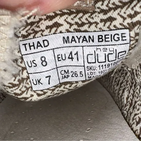 New Hey Dude Thad Mayan Beige Size 8 Slip On Men’s Comfort Spring Summer