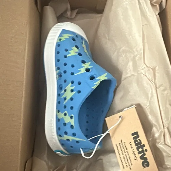 NEW Native Kids Shoes - Blue with Green Lightning