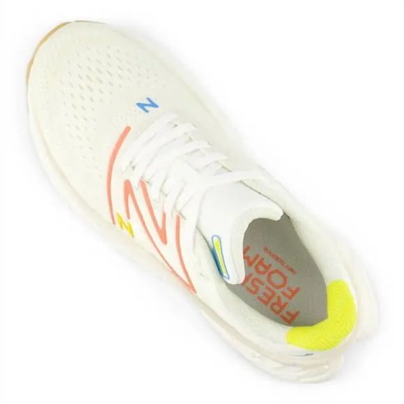 NEW NEW BALANCE women's more v4 running sneakers in sea salt with gulf red and l