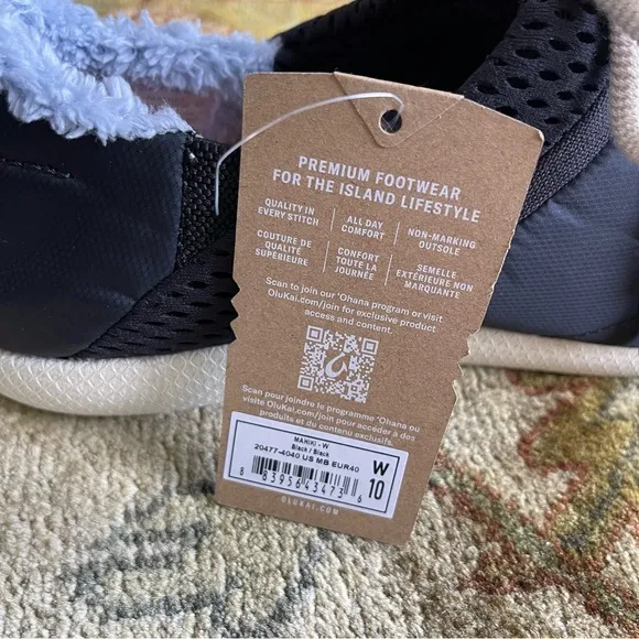 New OluKai Mahiki Shearing Lined Sneakers Black Size 10