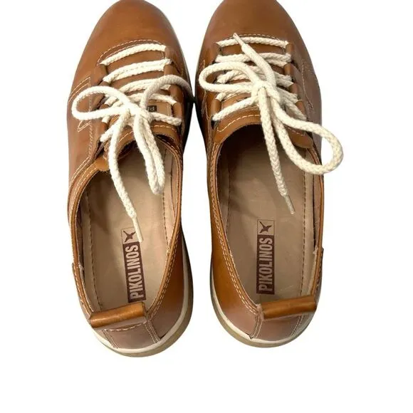 NEW Pikolinos Baeza leather lace up sneakers comfort shoes Size 39 brandy brown