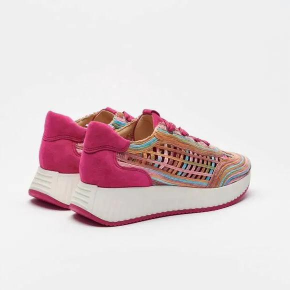 NEW SOFTWAVES women's ardi sneakers in raffia multi fuchsia