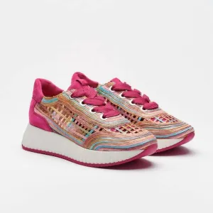 NEW SOFTWAVES women's ardi sneakers in raffia multi fuchsia