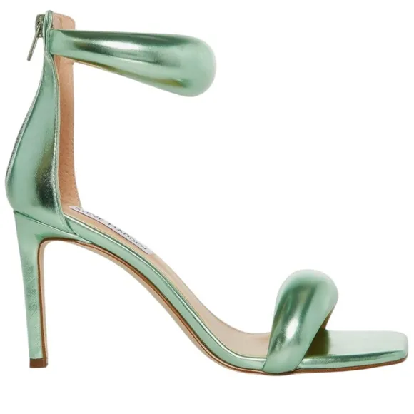 New Steve Madden Partay Metallic Green High Heel Sandals Padded Toe Sz 11