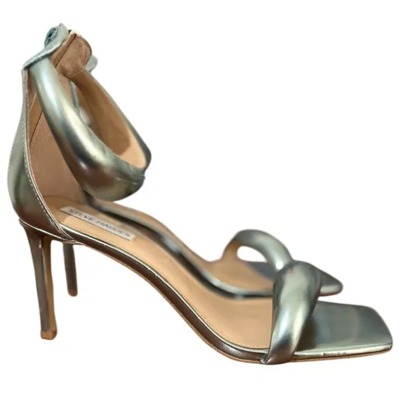 New Steve Madden Partay Metallic Green High Heel Sandals Padded Toe Sz 11