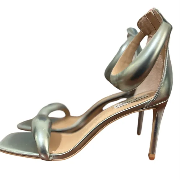 New Steve Madden Partay Metallic Green High Heel Sandals Padded Toe Sz 11